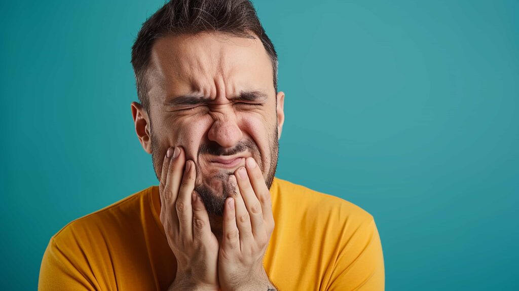 man holding his face with a frustrated expression